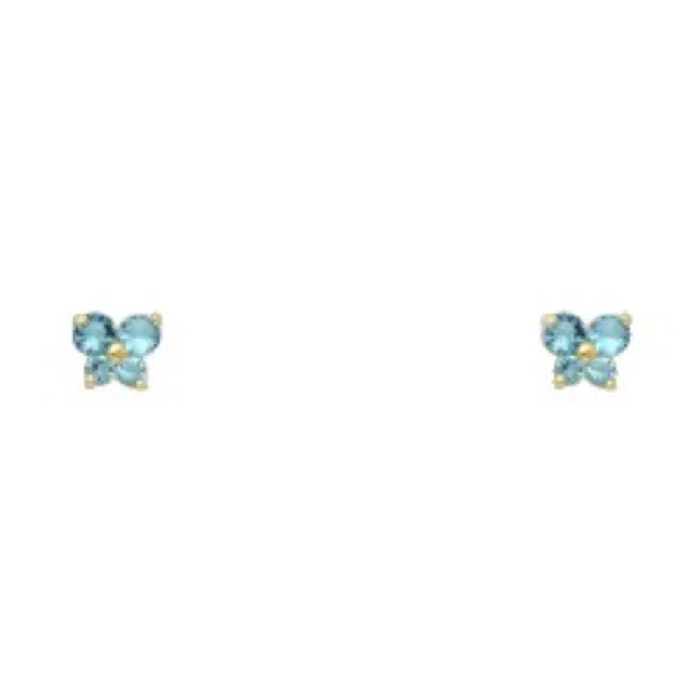 14K Yellow Gold Butterfly CZ Stud Earrings w/Screw